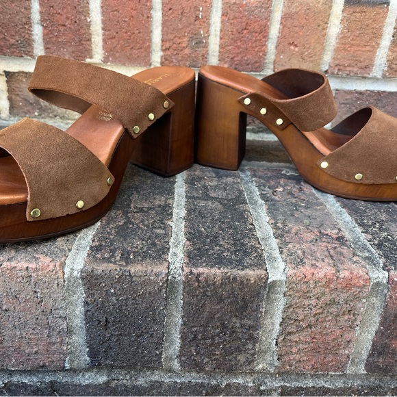 Elegant Brown Suede Mules with Wooden Heel - Picture 2 of 5